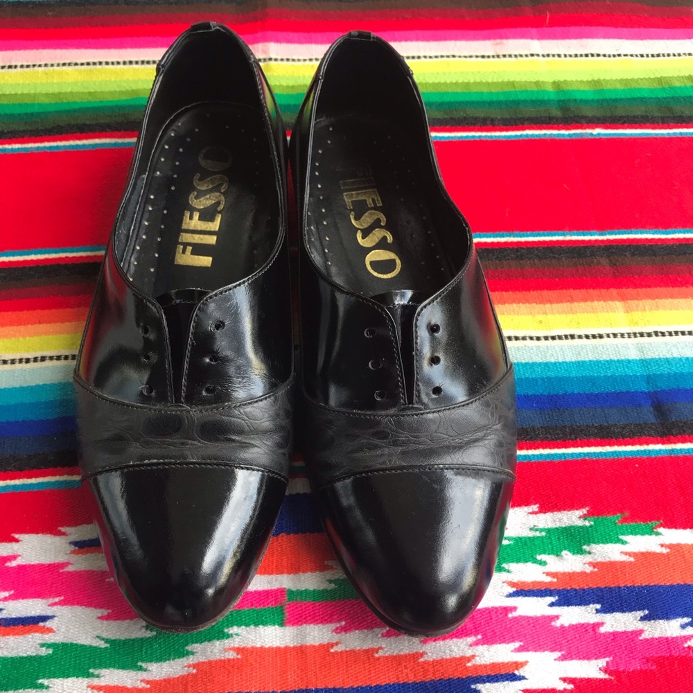 Fiesso Black Leather Loafer Flats